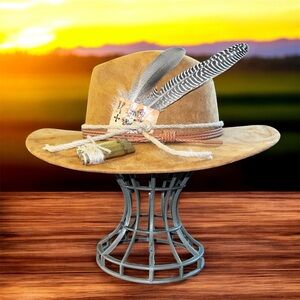 Tan Feather-Decorated Men's Hat